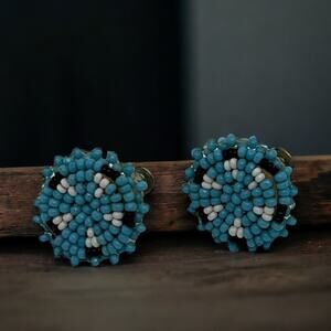 Vintage Turquoise Beaded Earrings Boho Southwestern Style Clip-On